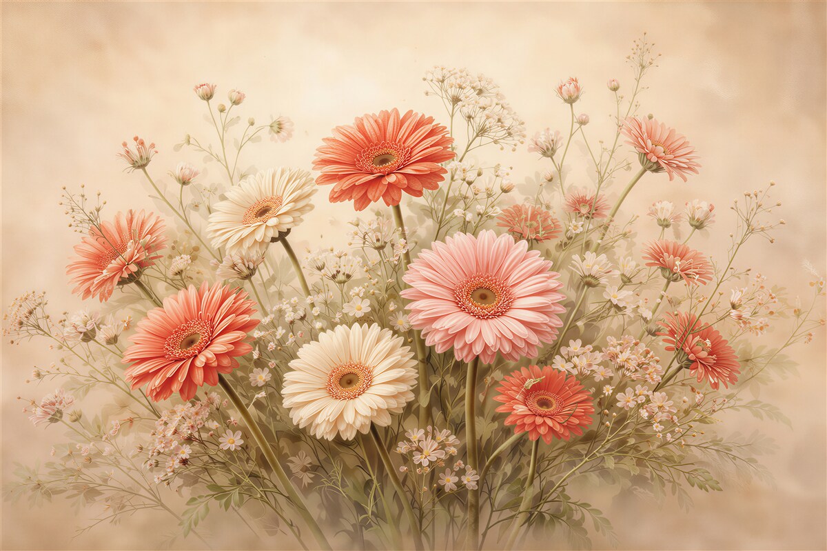 Fototapet Gerbera pastel într-un buchet romantic