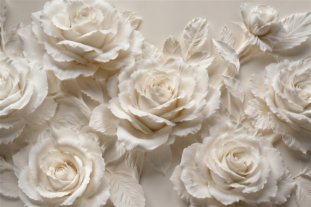 Fototapet Trandafiri crem într-un relief elegant