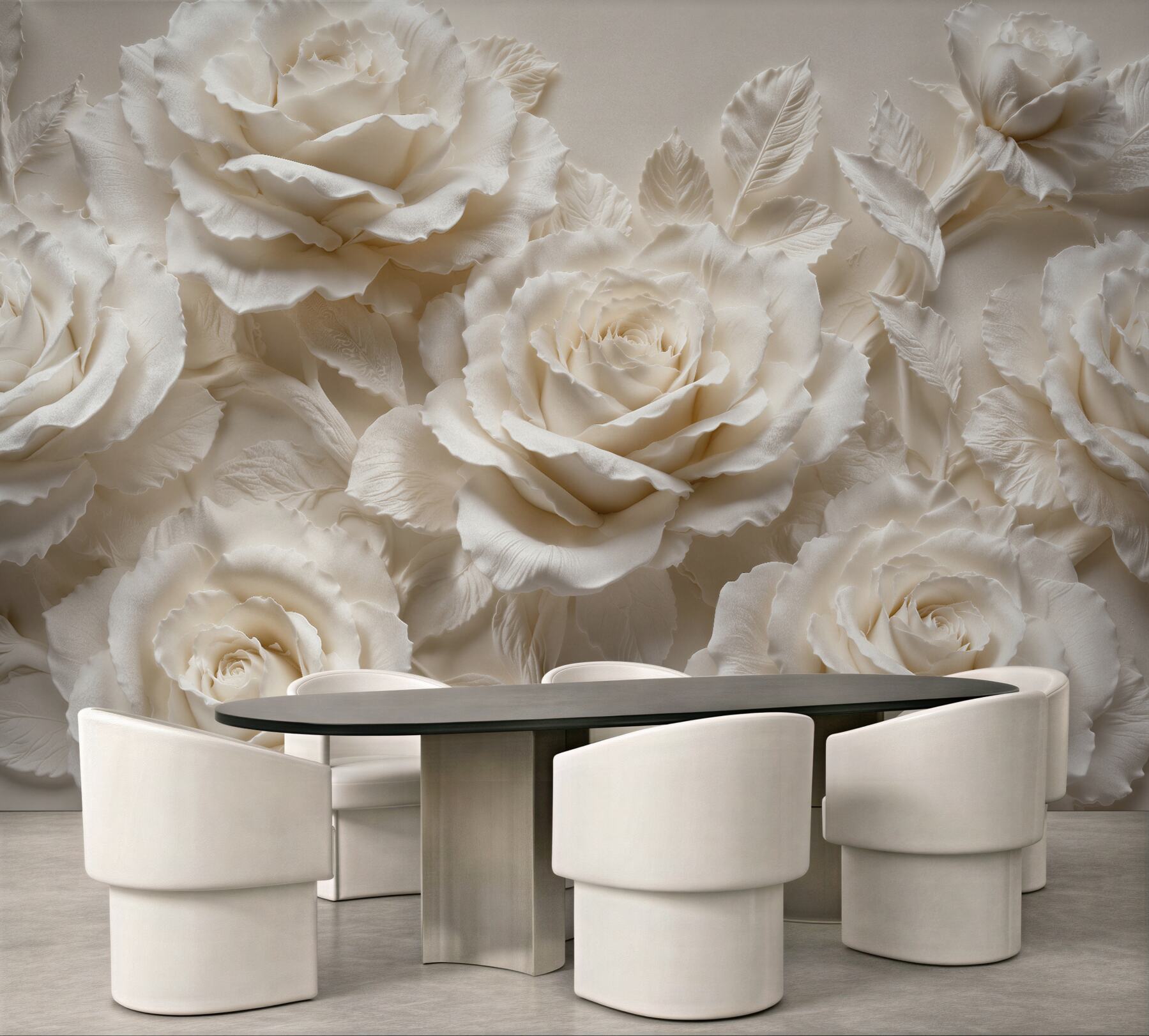 Fototapet Trandafiri crem într-un relief elegant