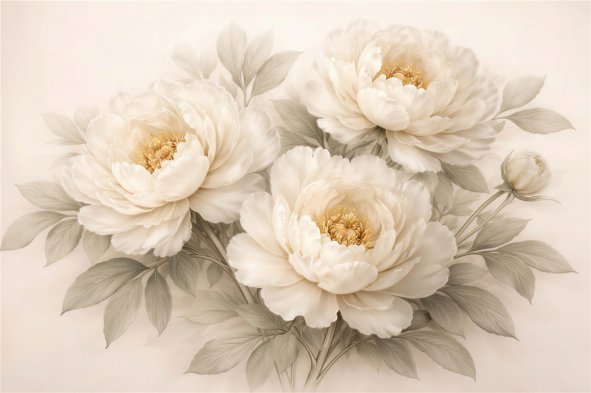 Fototapet Bujori crem într-un buchet elegant