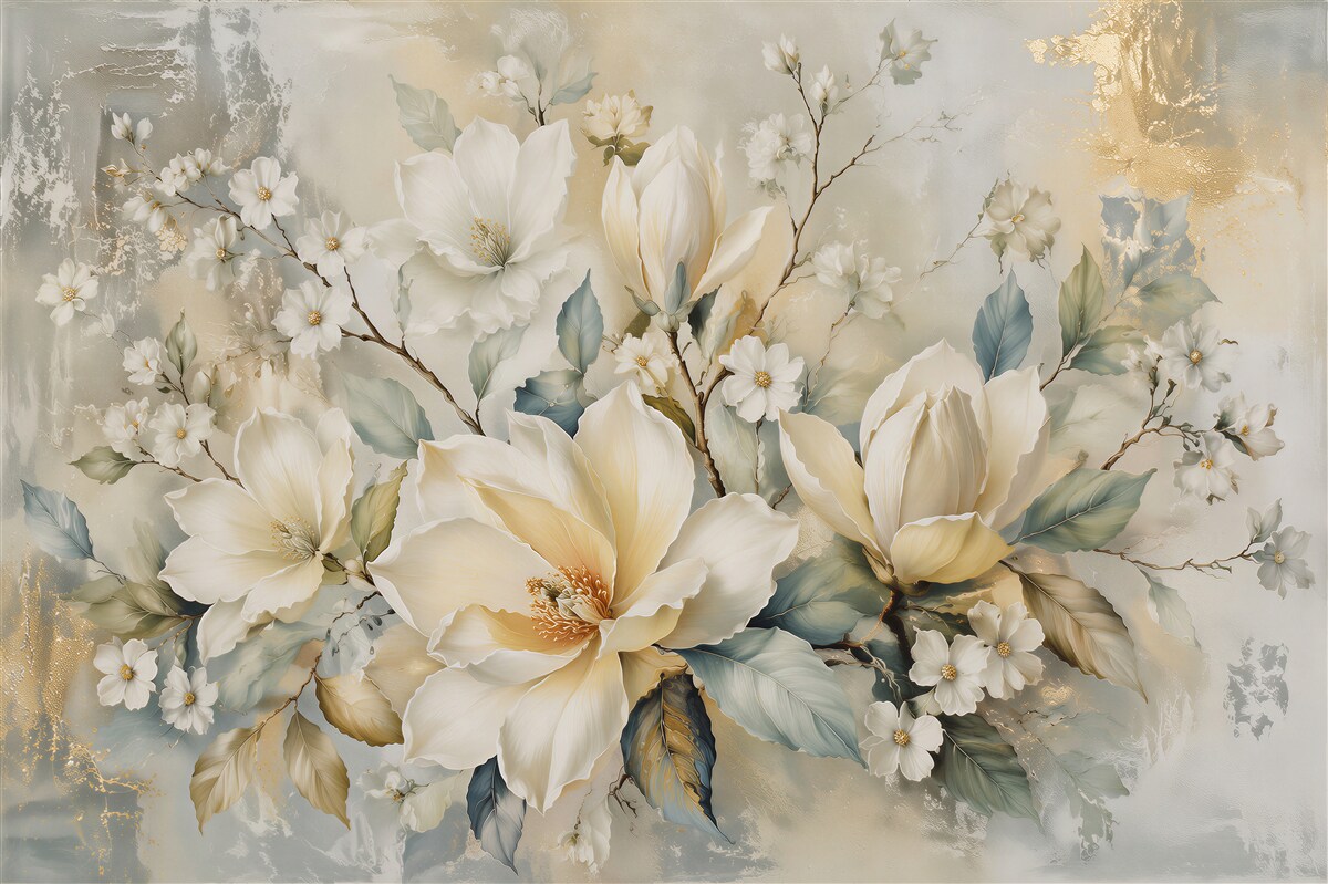 Fototapet Magnolii crem cu accente aurii