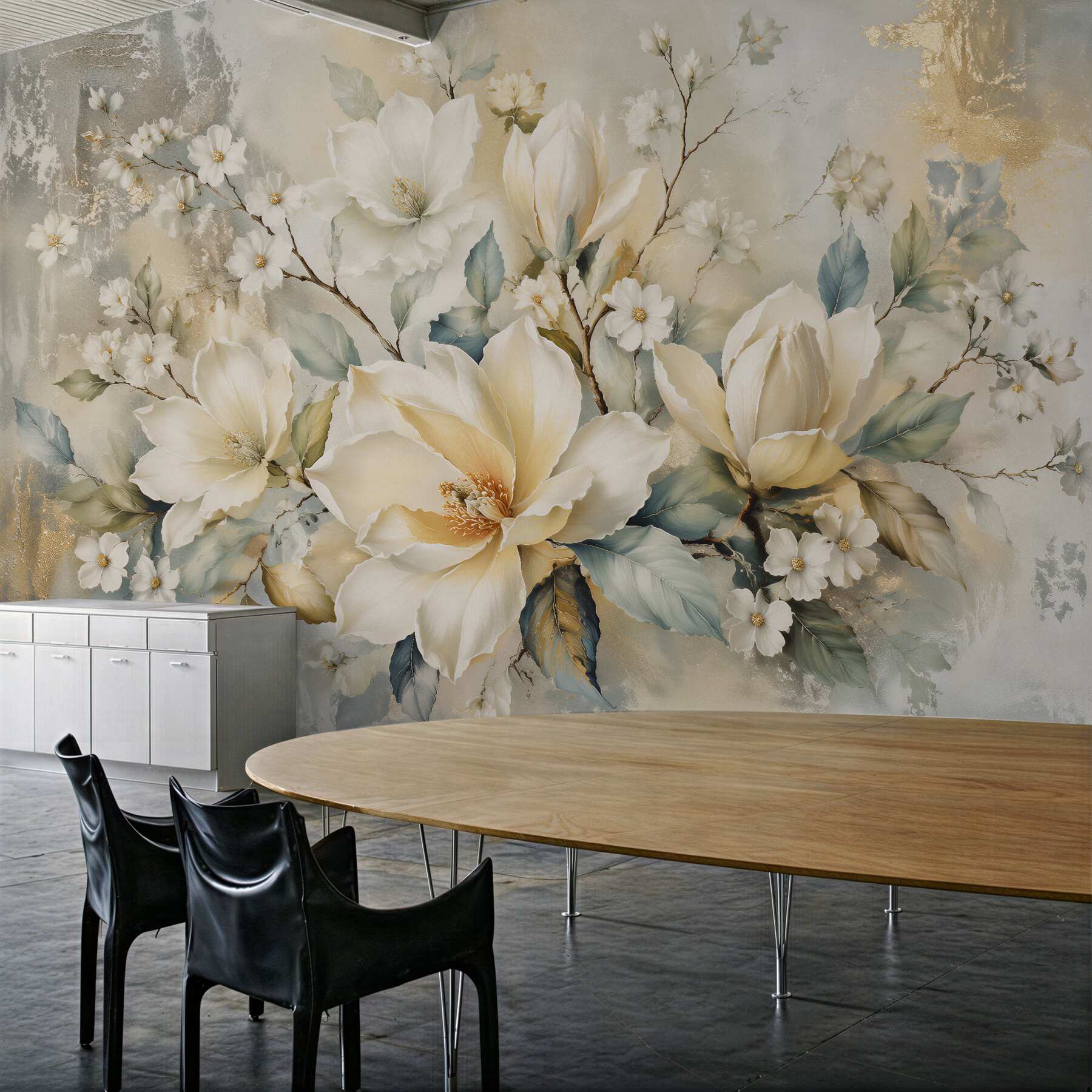 Fototapet Magnolii crem cu accente aurii