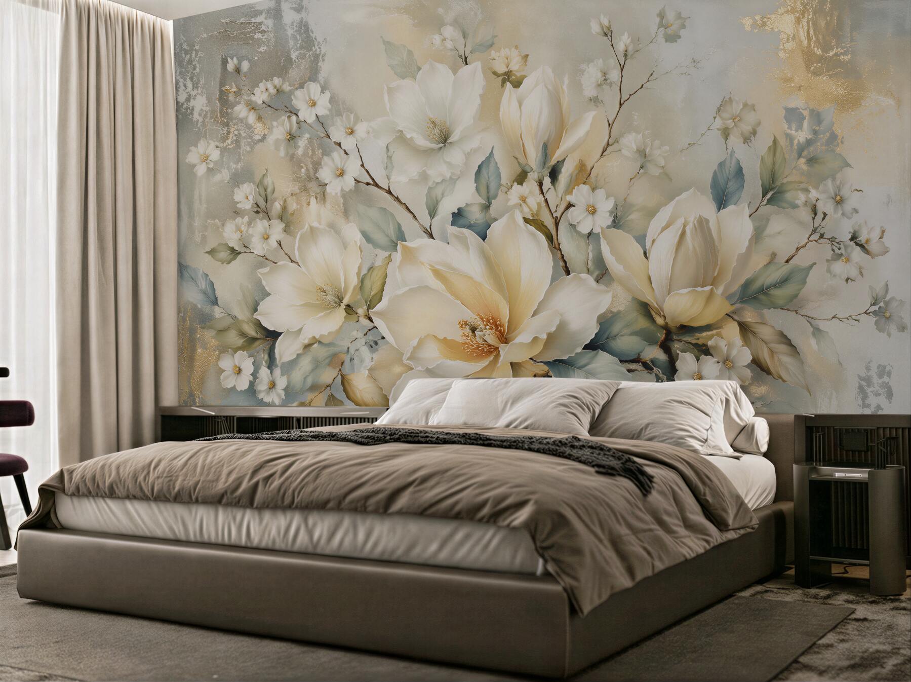 Fototapet Magnolii crem cu accente aurii