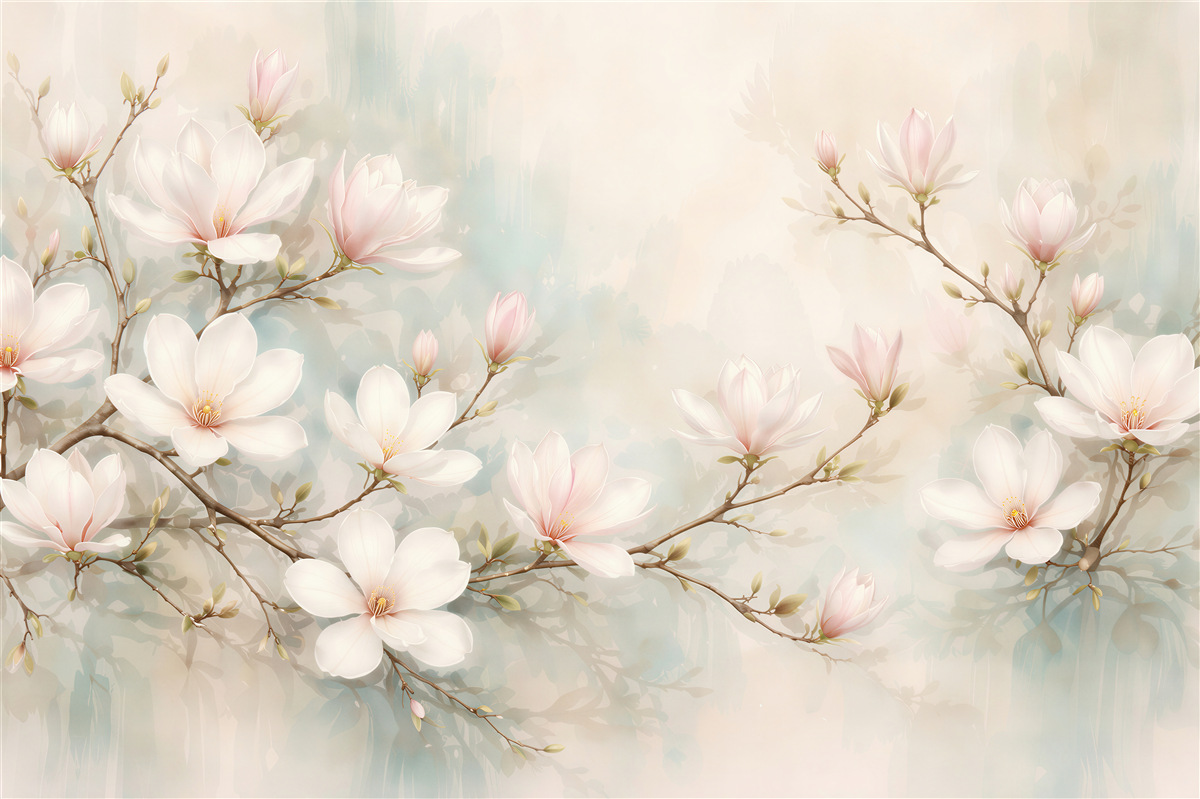 Fototapet Magnolii pastelate pe ramuri