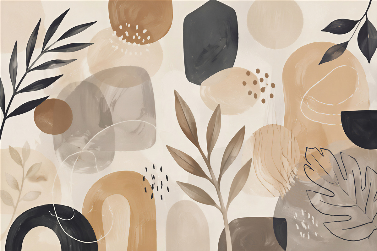 Fototapet Abstract bej cu frunze