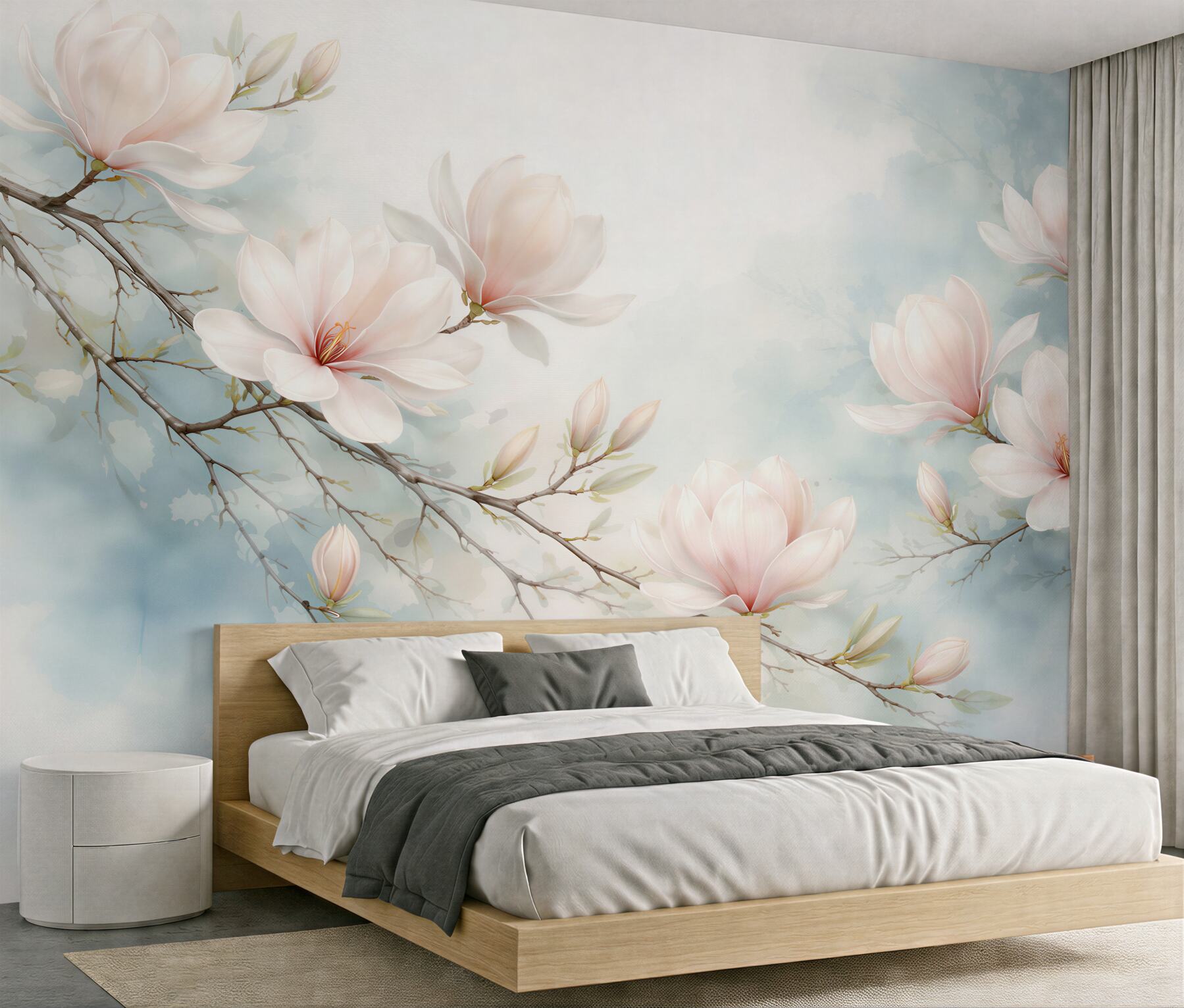 Fototapet Magnolii delicate pe fundal albastru