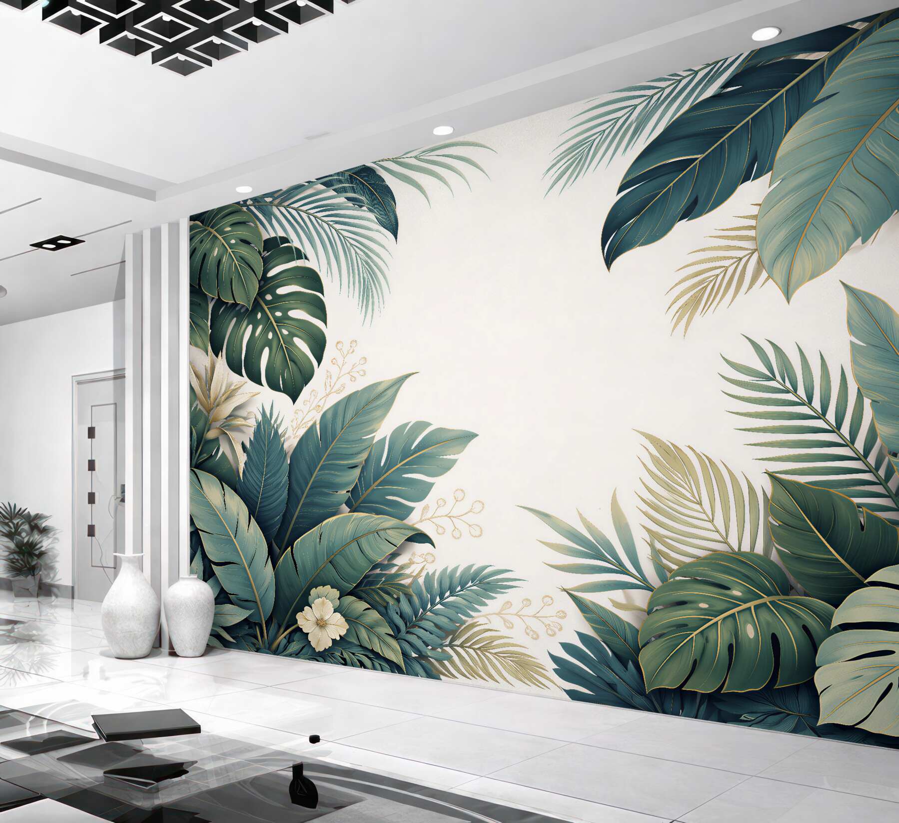 Fototapet Frunze tropicale într-un decor elegant