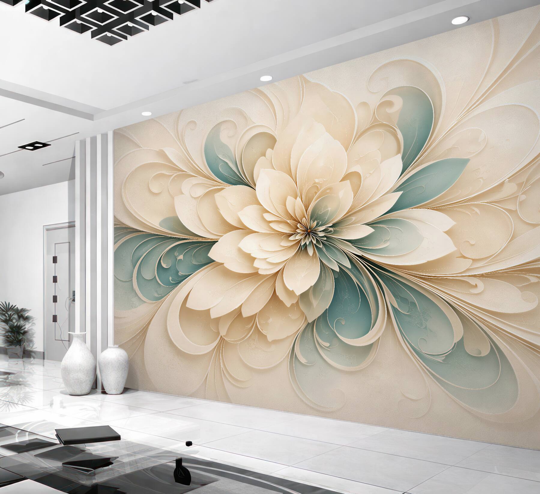 Fototapet Floare crem în stil 3D
