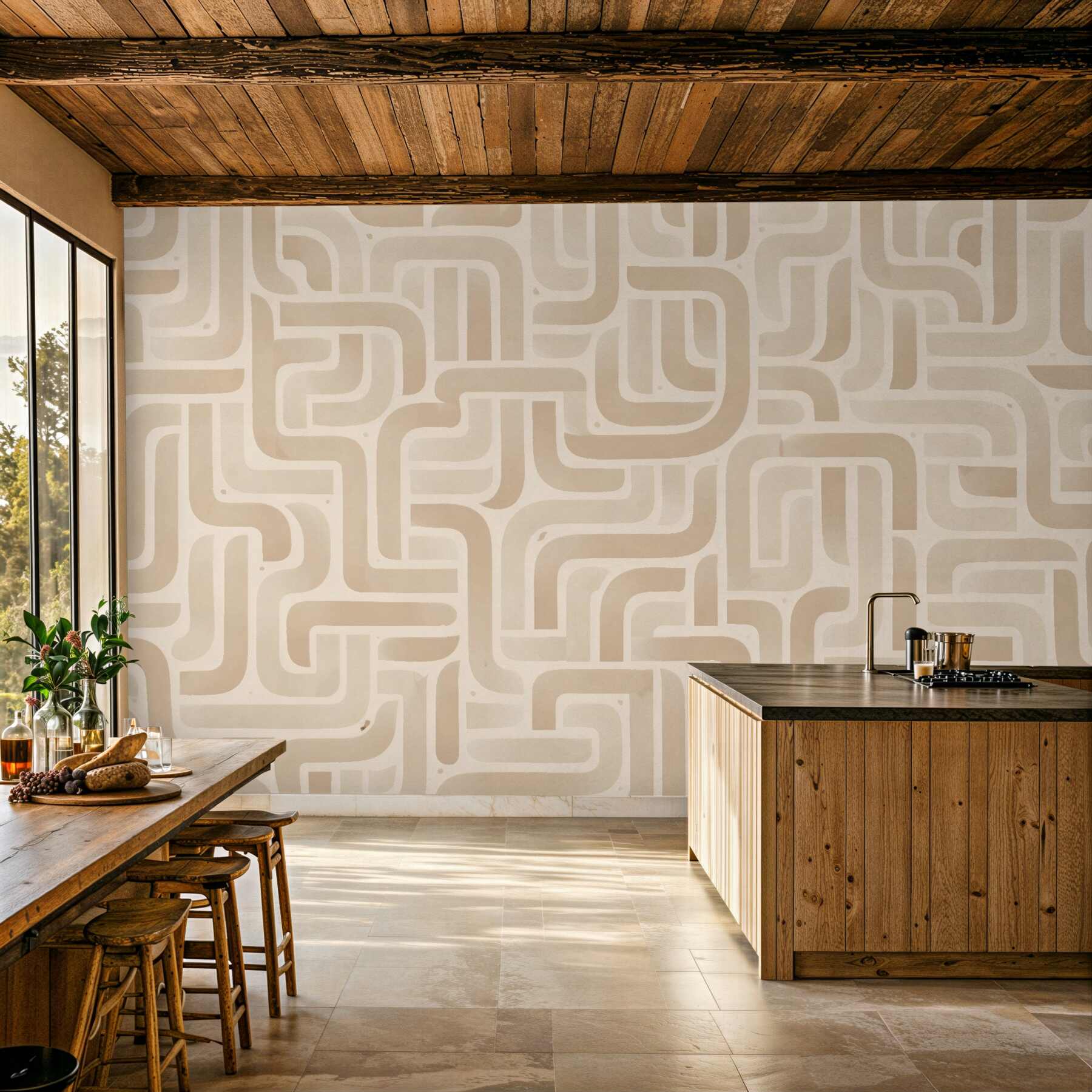 Fototapet Labirint geometric crem