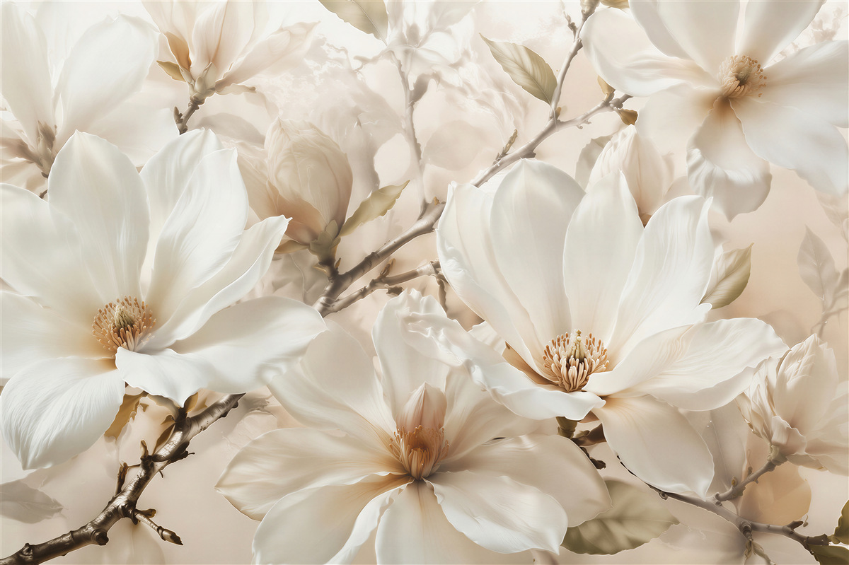 Fototapet Magnolii crem în înflorire elegantă