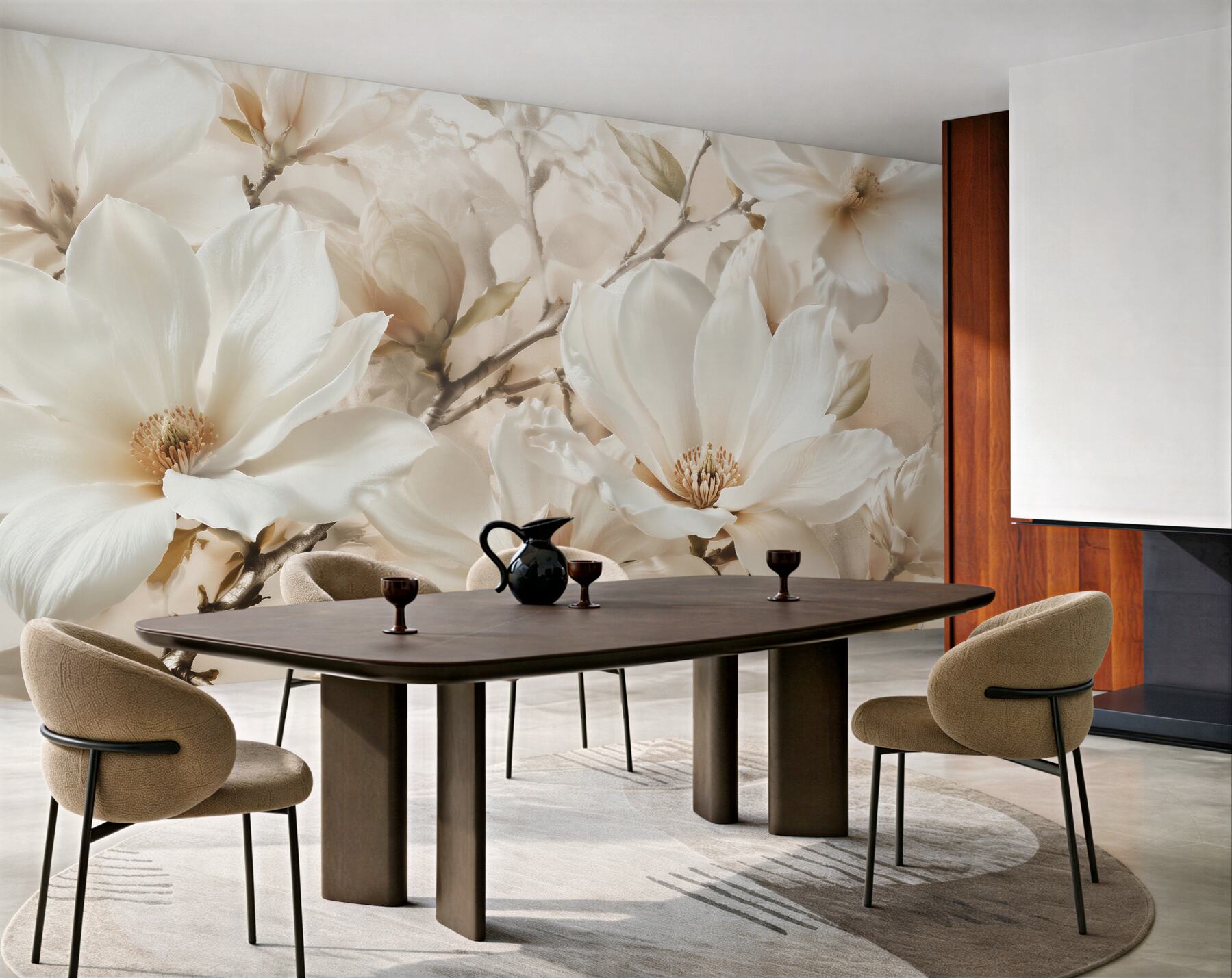 Fototapet Magnolii crem în înflorire elegantă