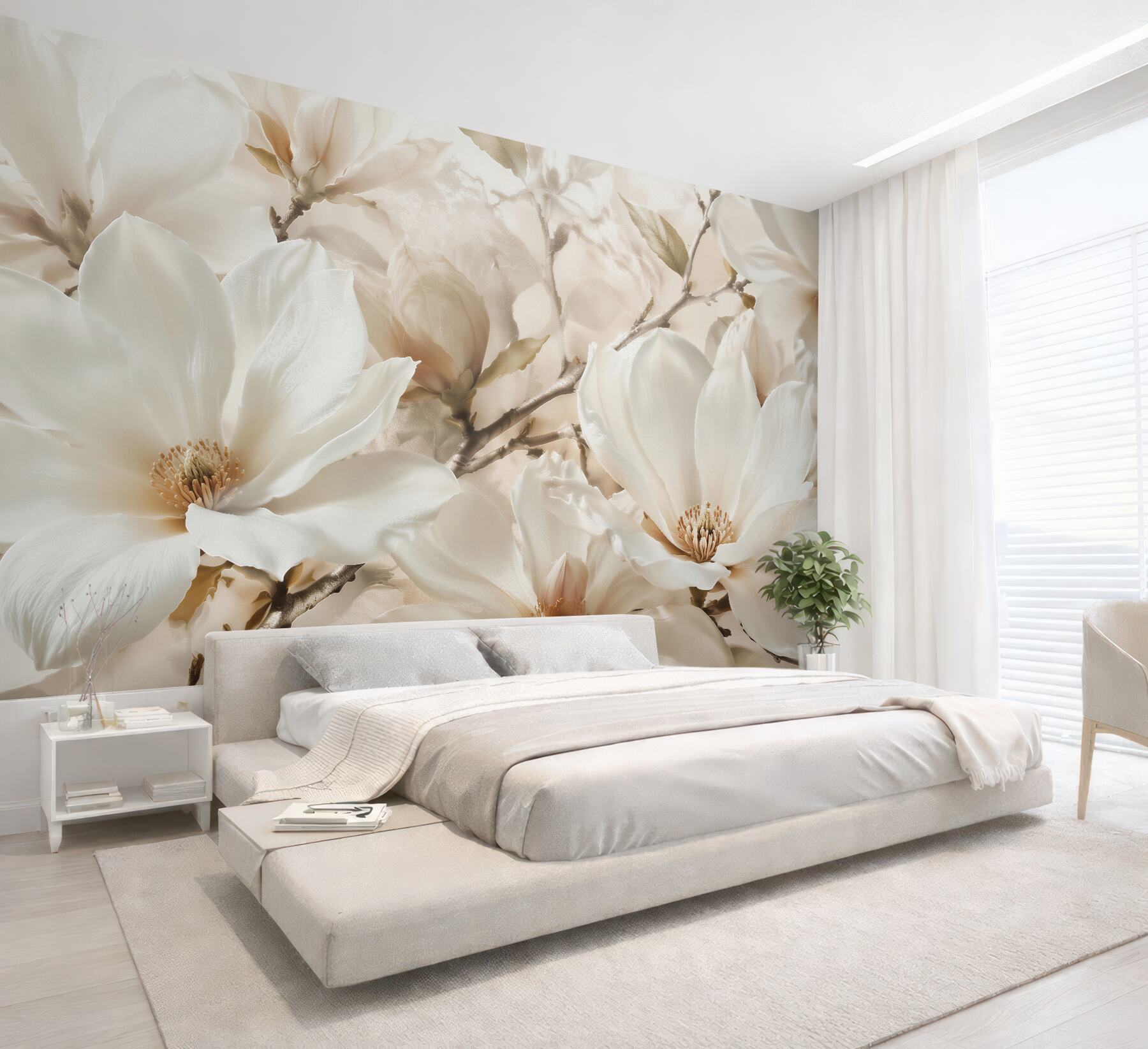 Fototapet Magnolii crem în înflorire elegantă