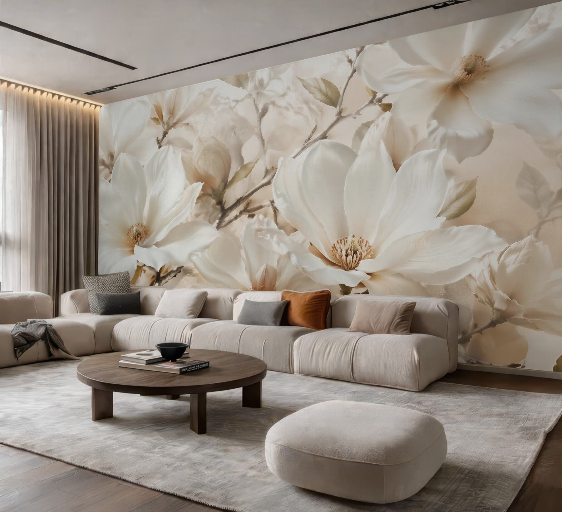 Fototapet Magnolii crem în înflorire elegantă