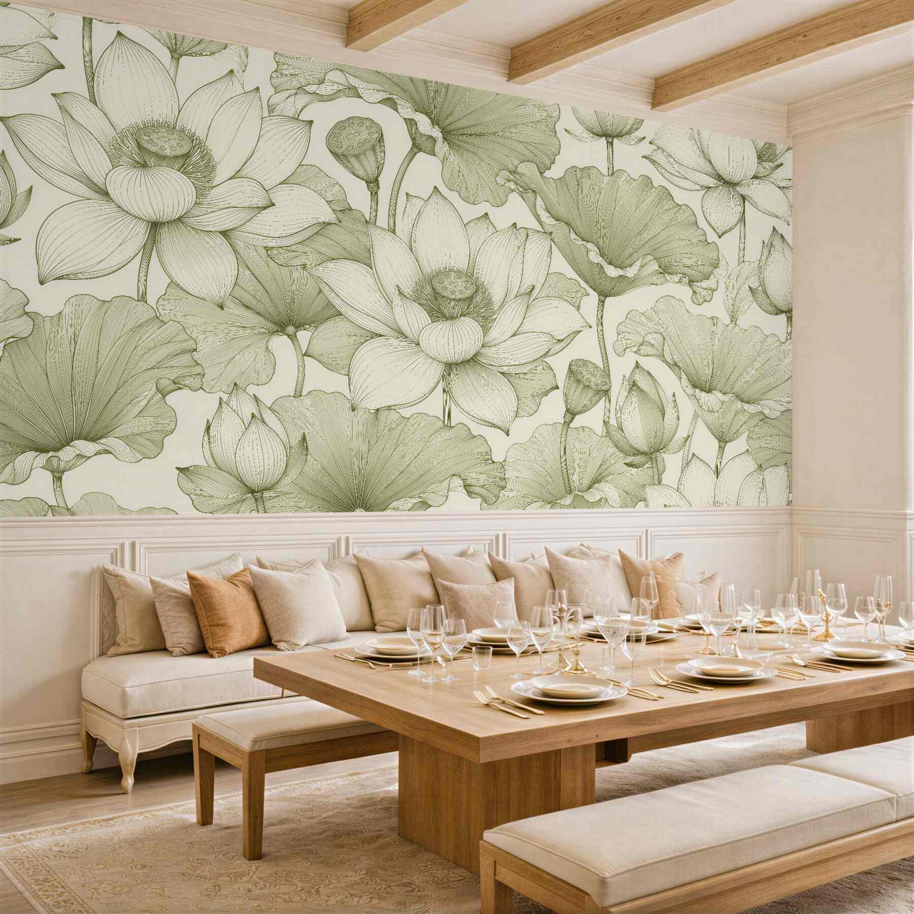 Fototapet Armonie de lotus în linii verde mentă