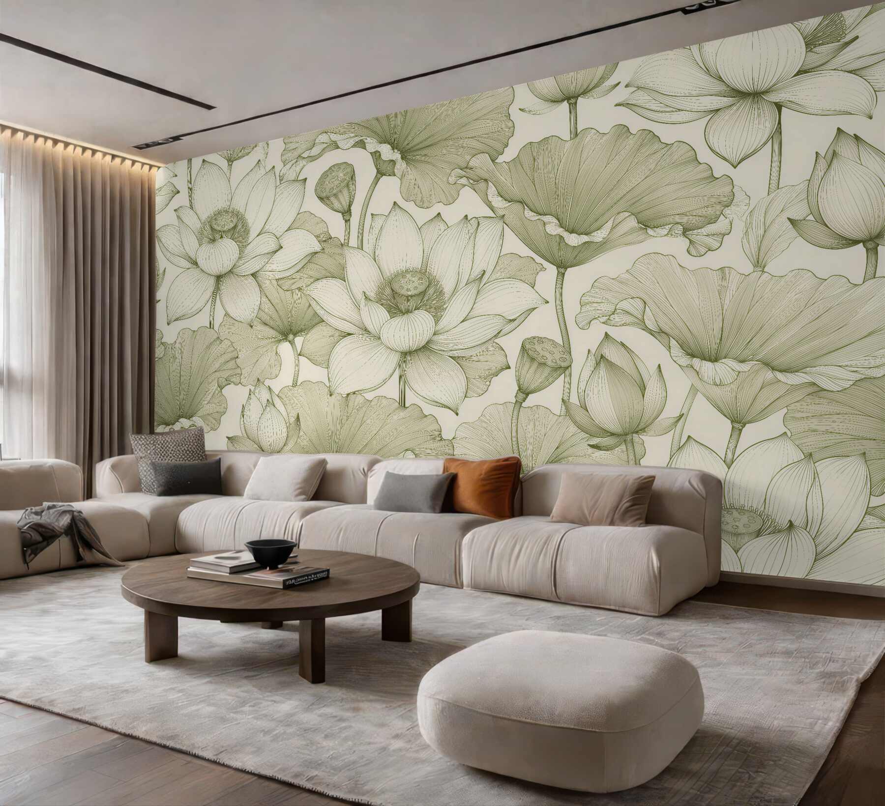 Fototapet Armonie de lotus în linii verde mentă