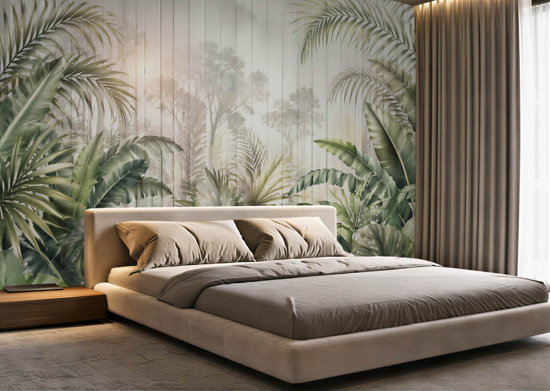Fototapet Frunze tropicale pe scânduri