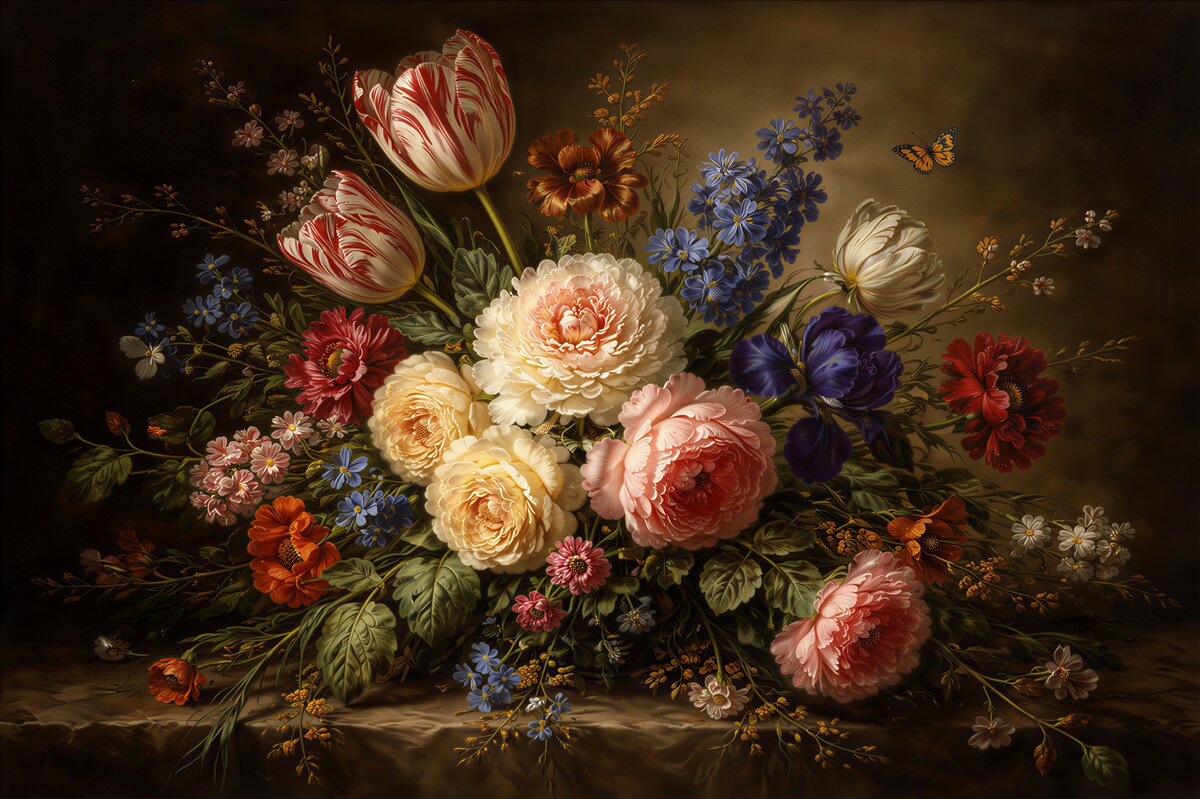 Fototapet Buchet clasic de flori pe fundal închis