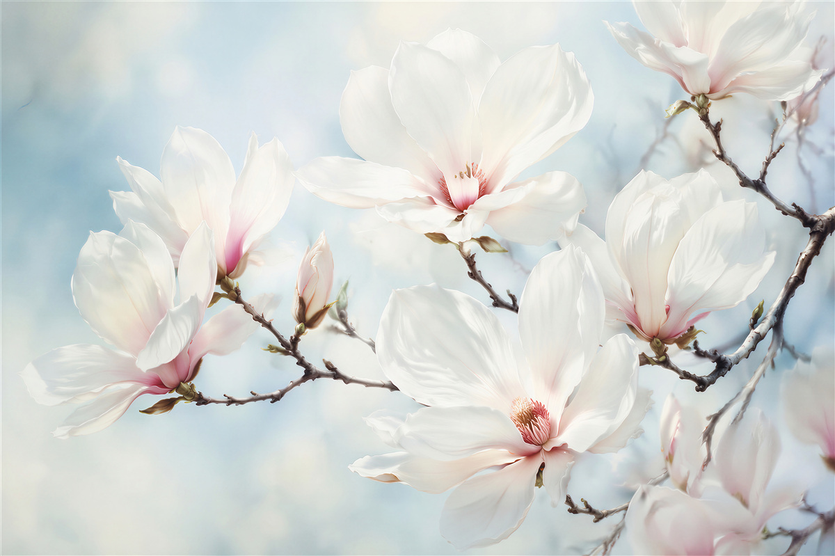 Fototapet Magnolie delicată pe fundal albastru