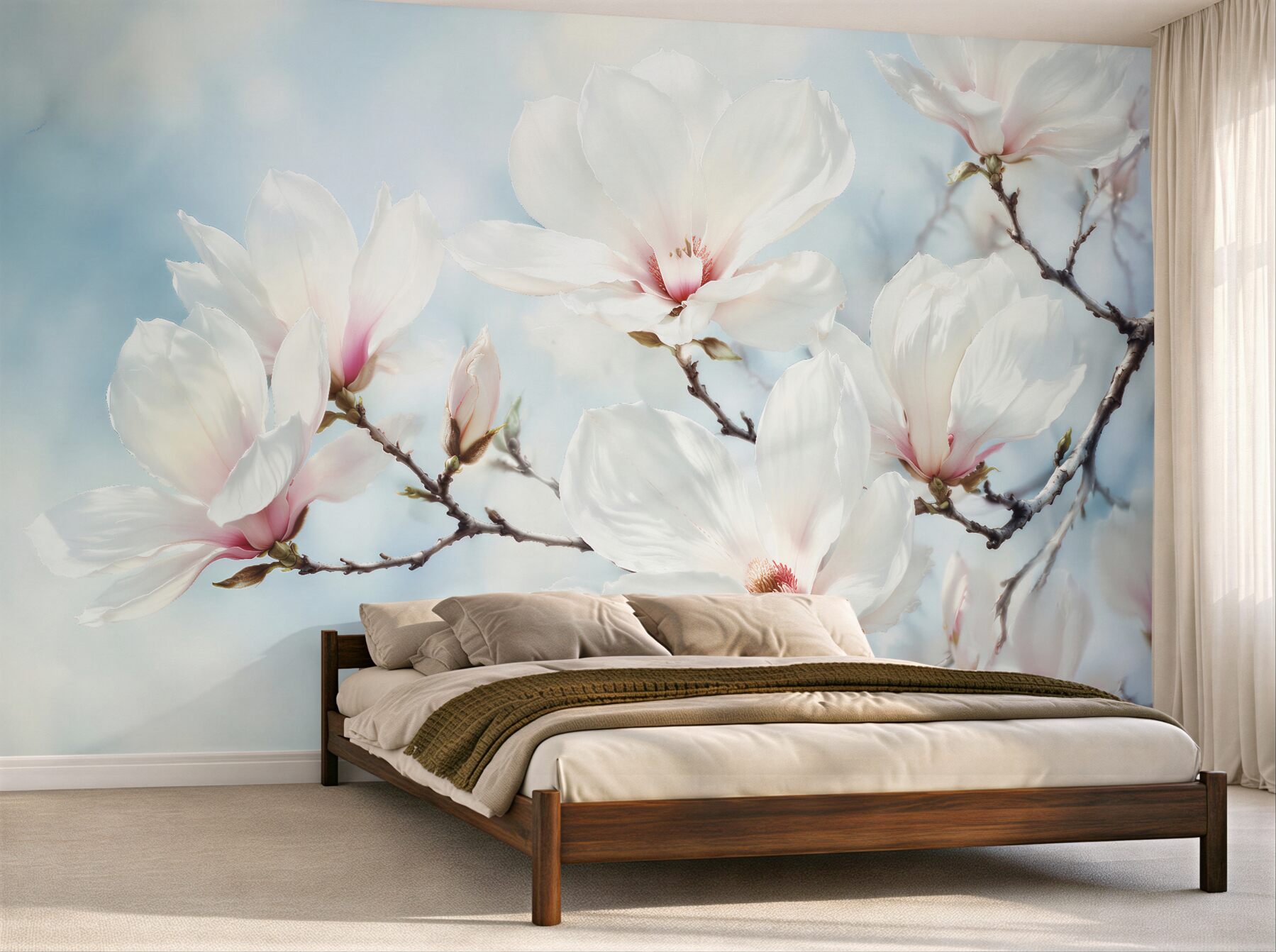 Fototapet Magnolie delicată pe fundal albastru