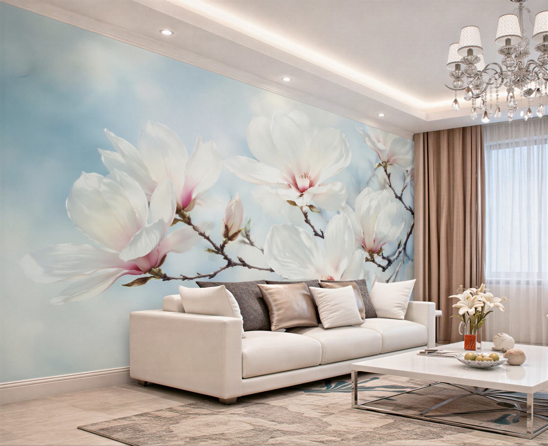 Fototapet Magnolie delicată pe fundal albastru