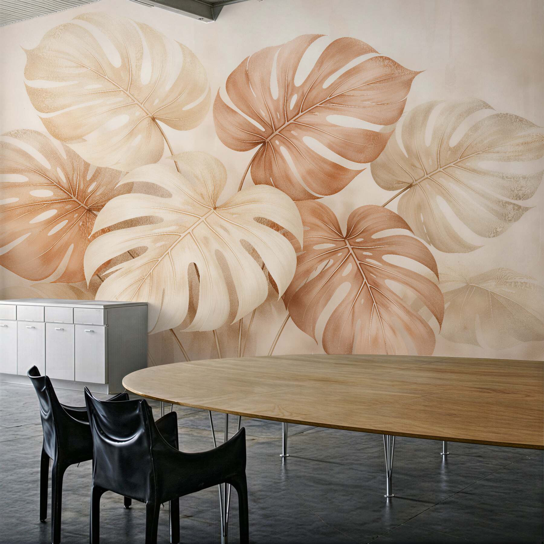 Fototapet Frunze bej de monstera în stil glamour