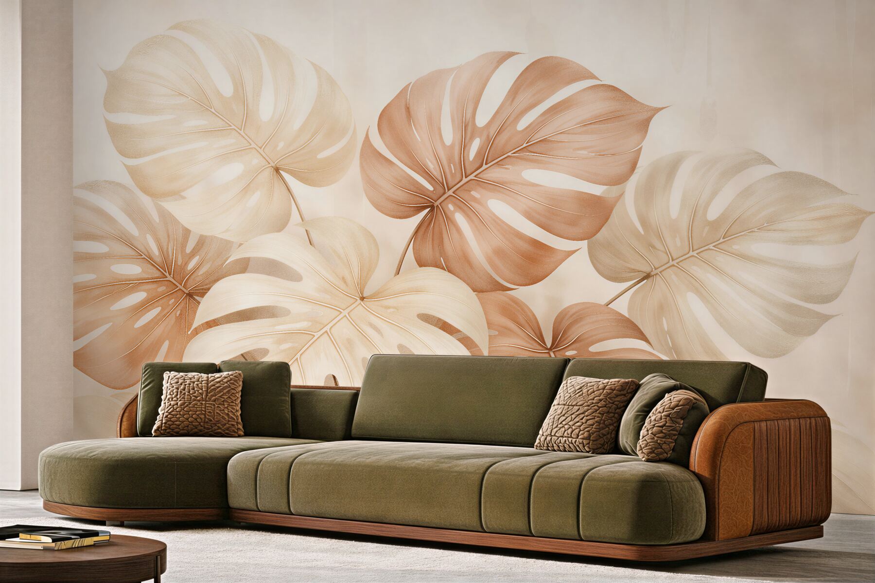 Fototapet Frunze bej de monstera în stil glamour