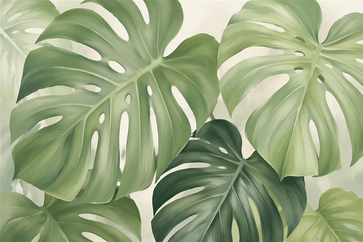 Fototapet Frunze delicate de monstera în verde
