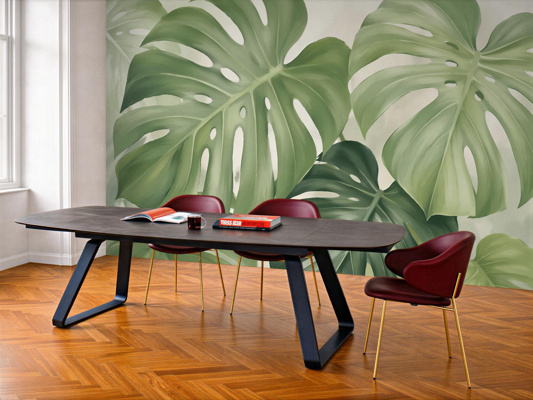 Fototapet Frunze delicate de monstera în verde