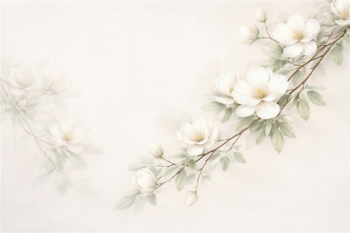 Fototapet Magnolii albe pe o ramură delicată