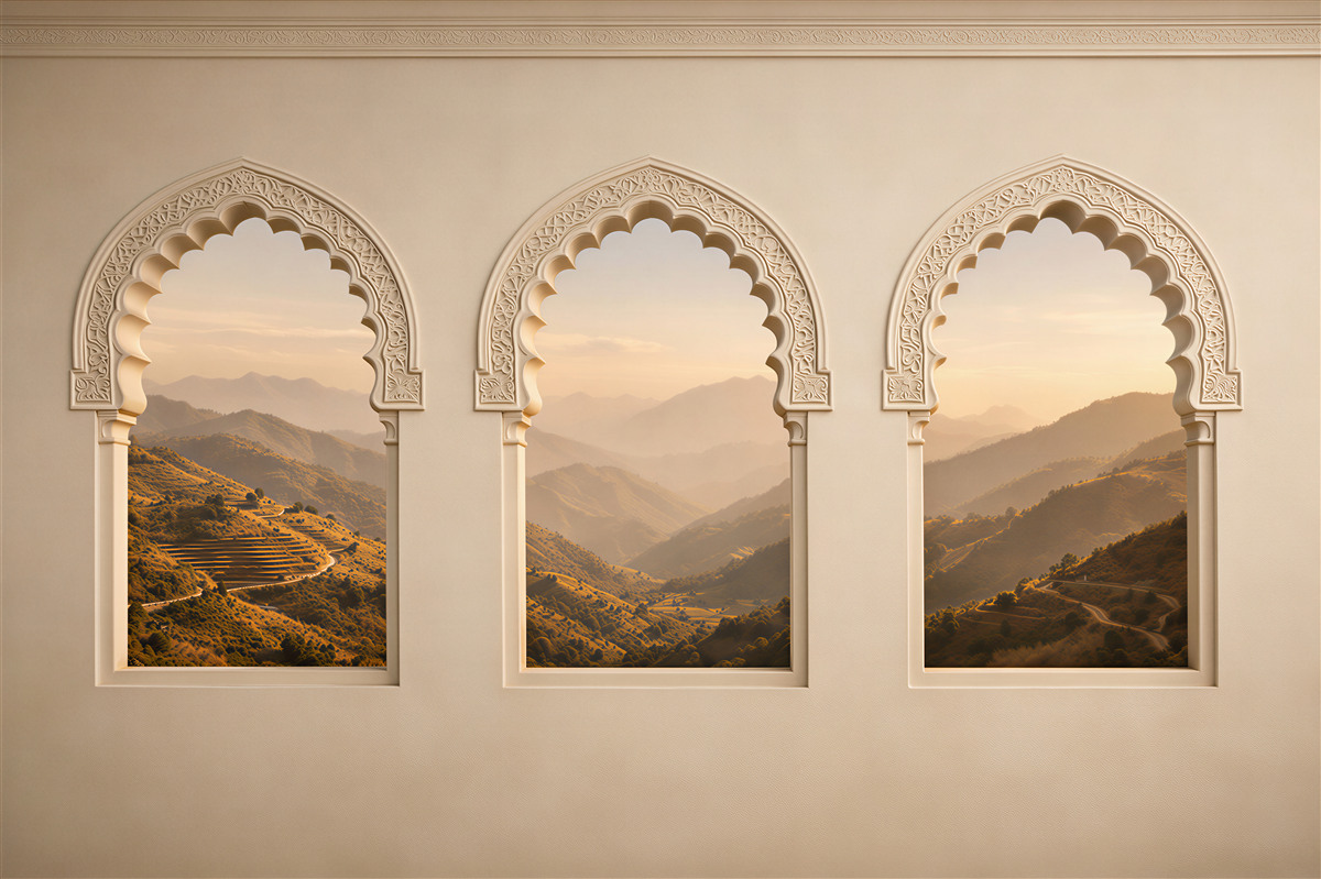 Fototapet Ferestre orientale cu vedere la munte