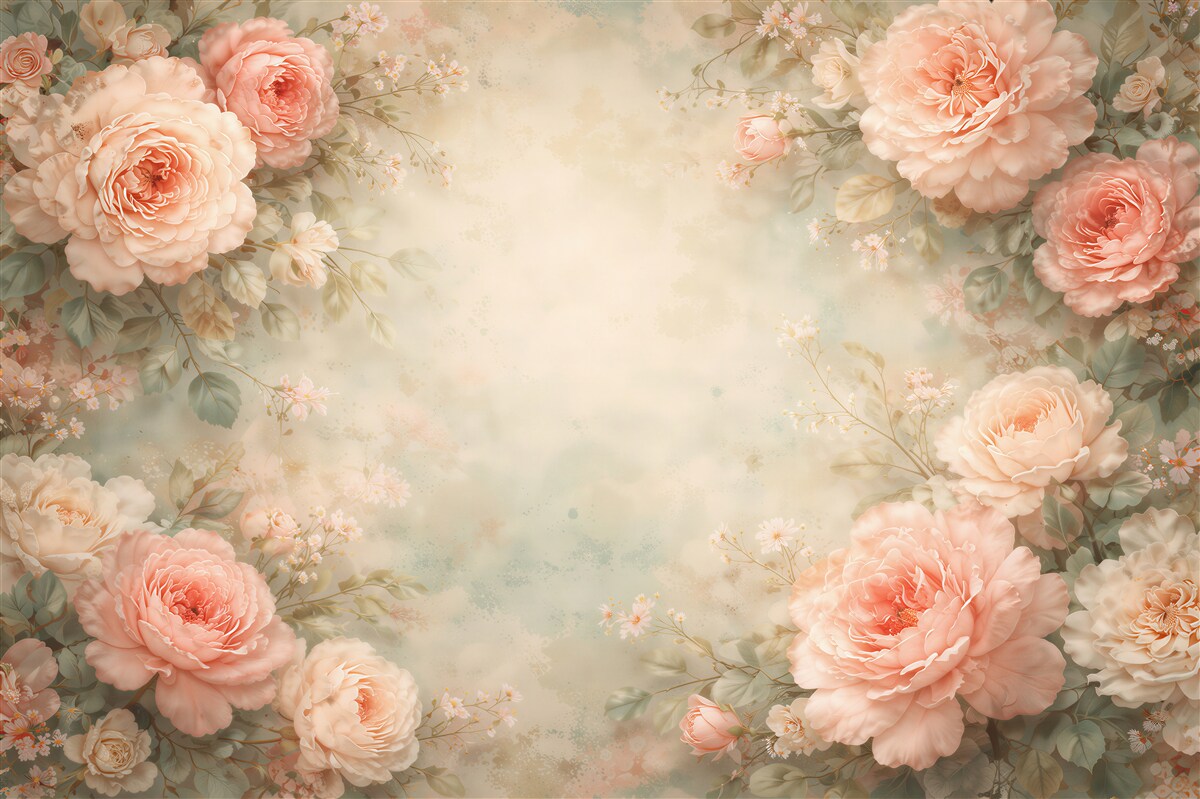Fototapet Bujori pastel într-o ramă romantică