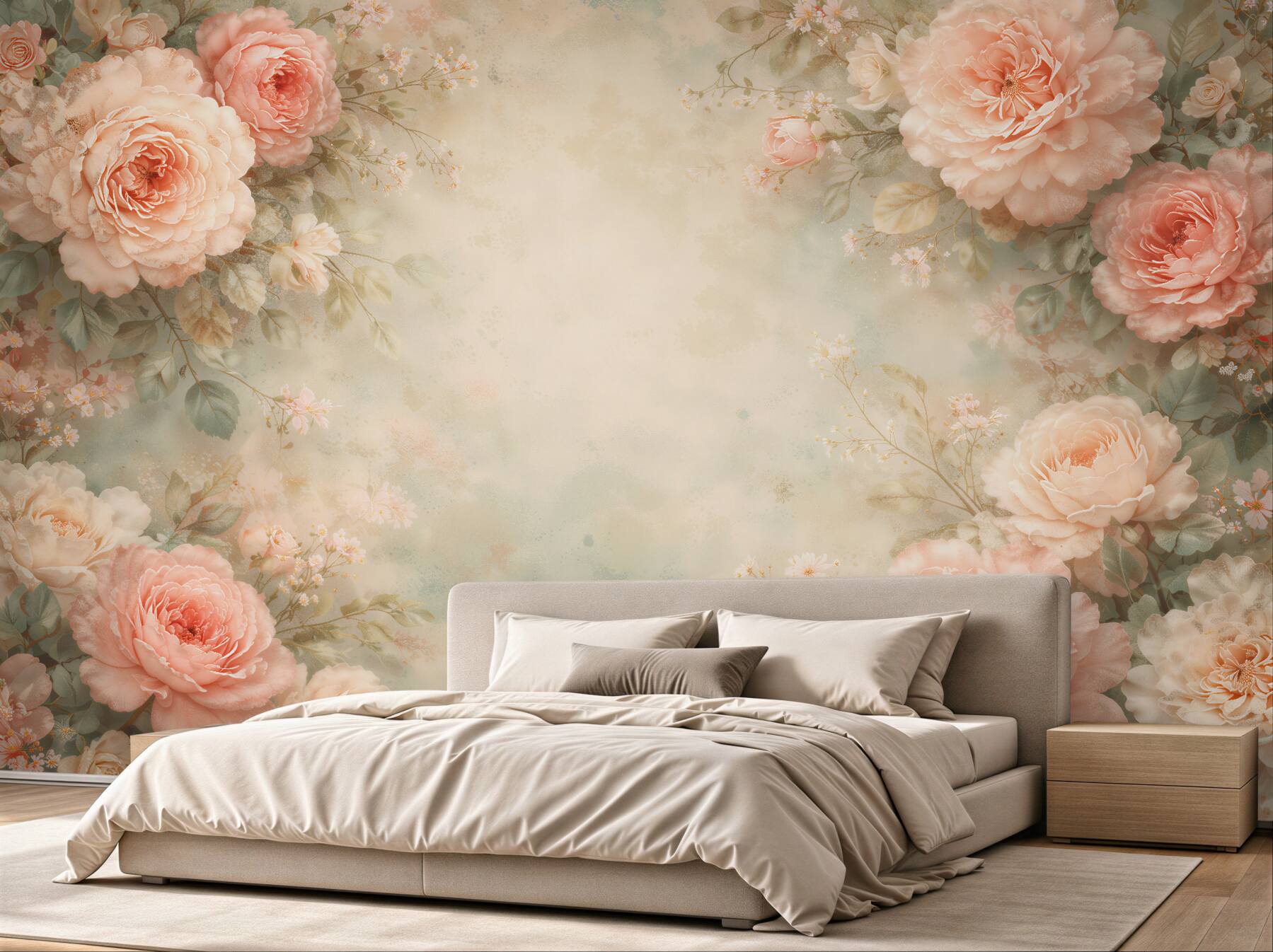 Fototapet Bujori pastel într-o ramă romantică
