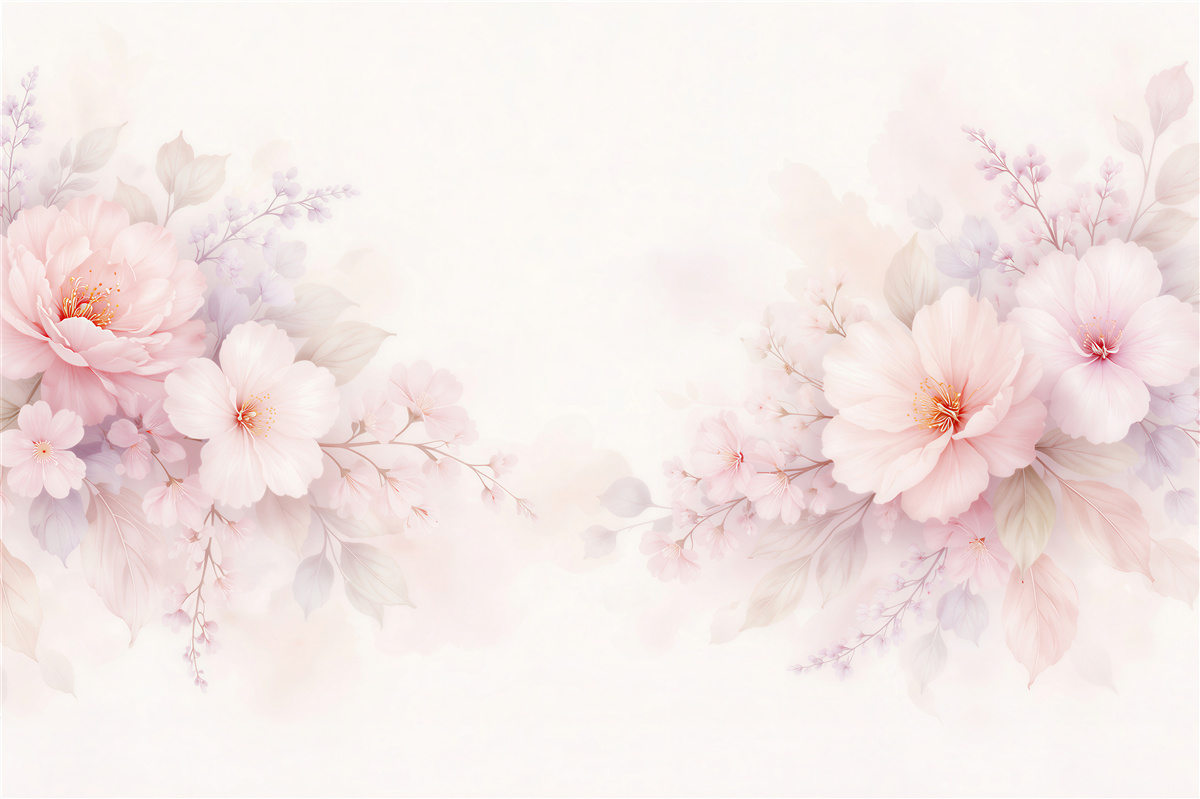 Fototapet Flori roz delicate în acuarelă
