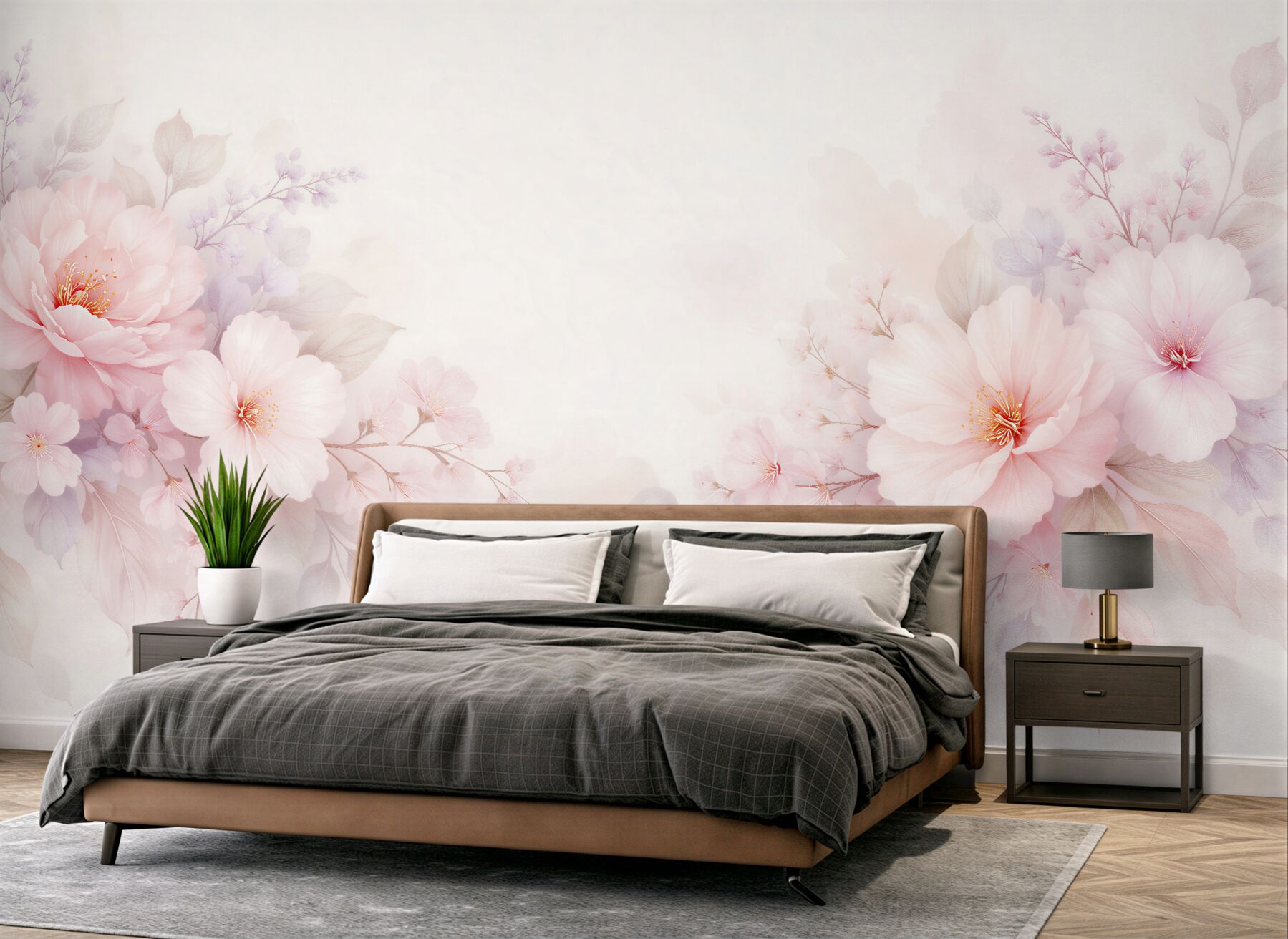 Fototapet Flori roz delicate în acuarelă