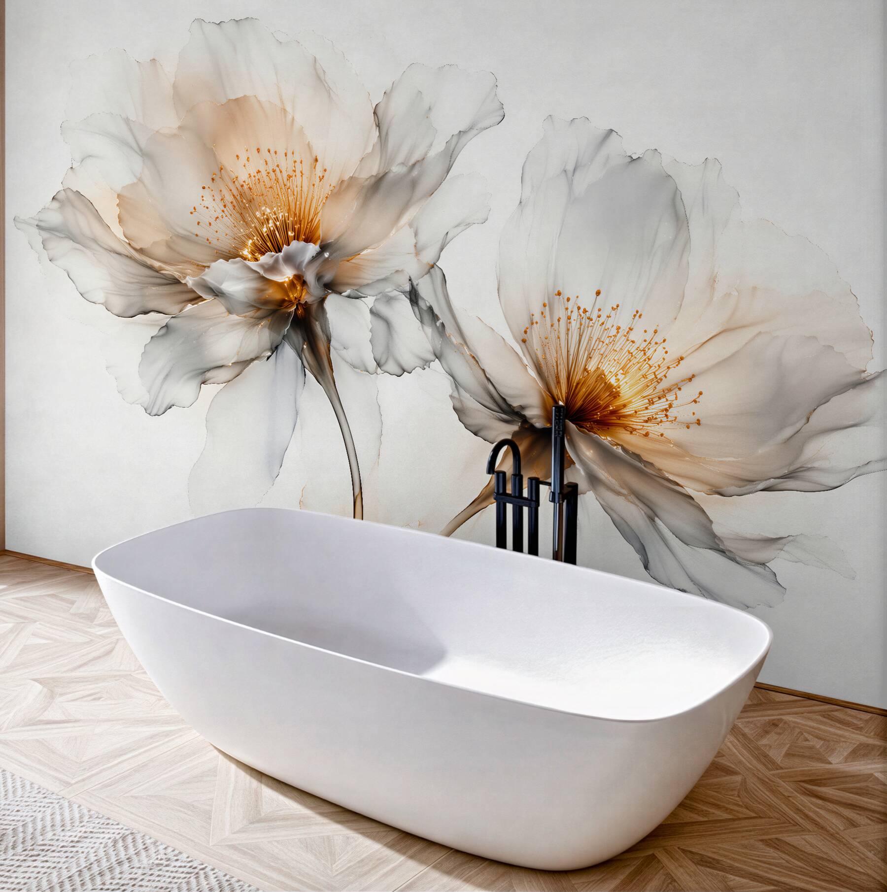 Fototapet Flori delicate cu strălucire aurie