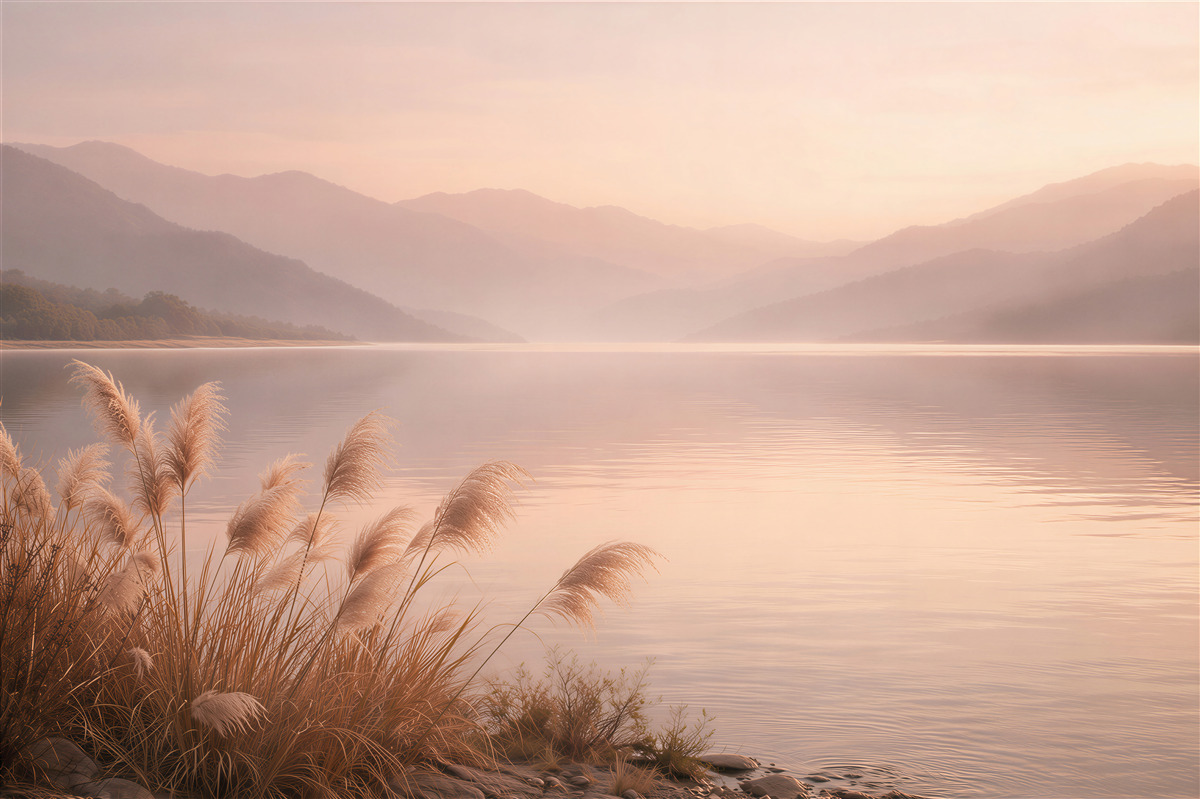 Fototapet Lac în zori la munte