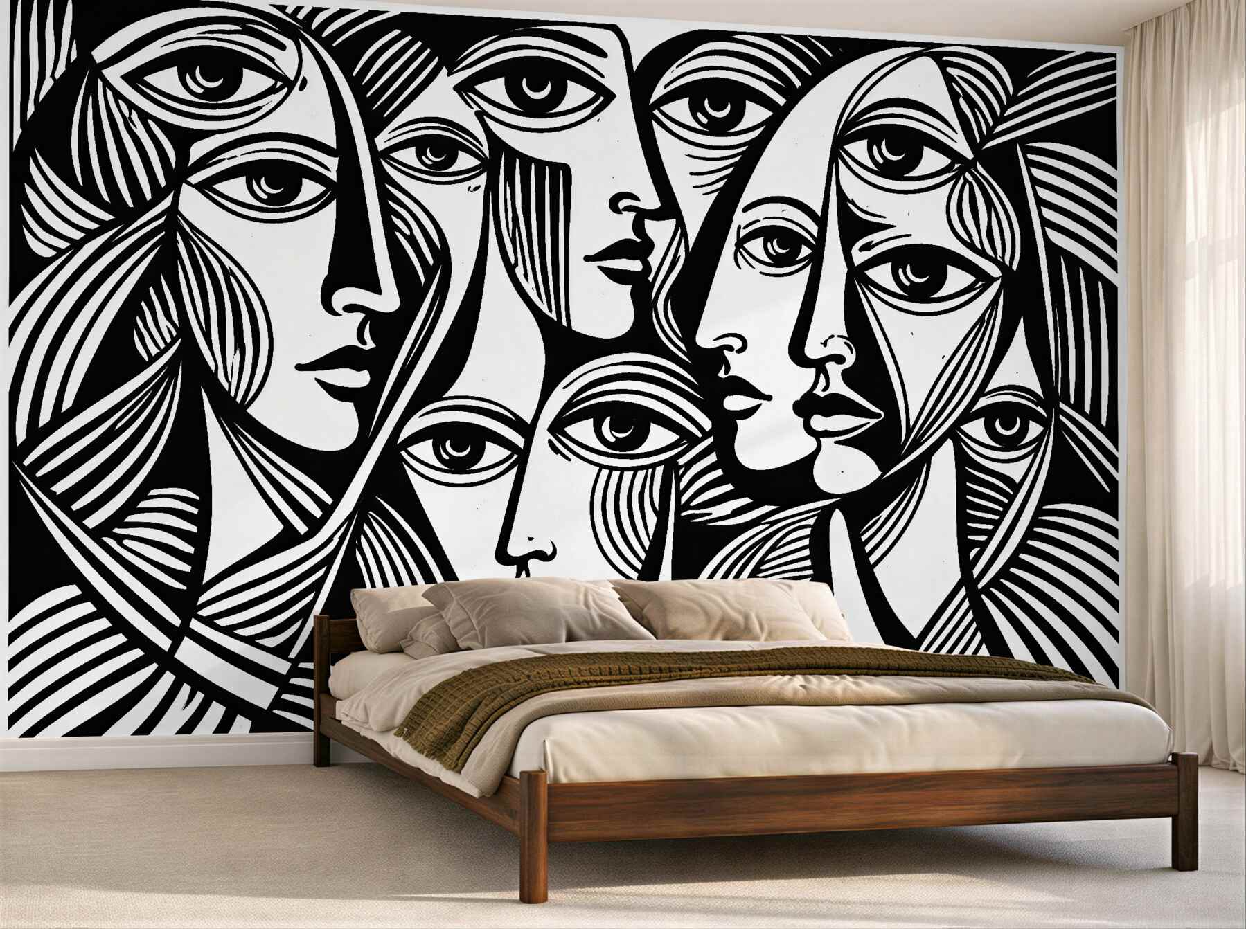 Fototapet Fețe abstracte în alb și negru