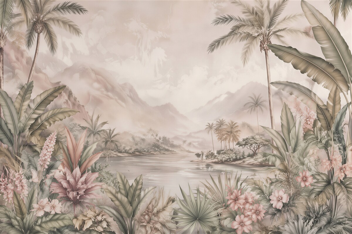 Fototapet Oază tropicală pastelată cu flori