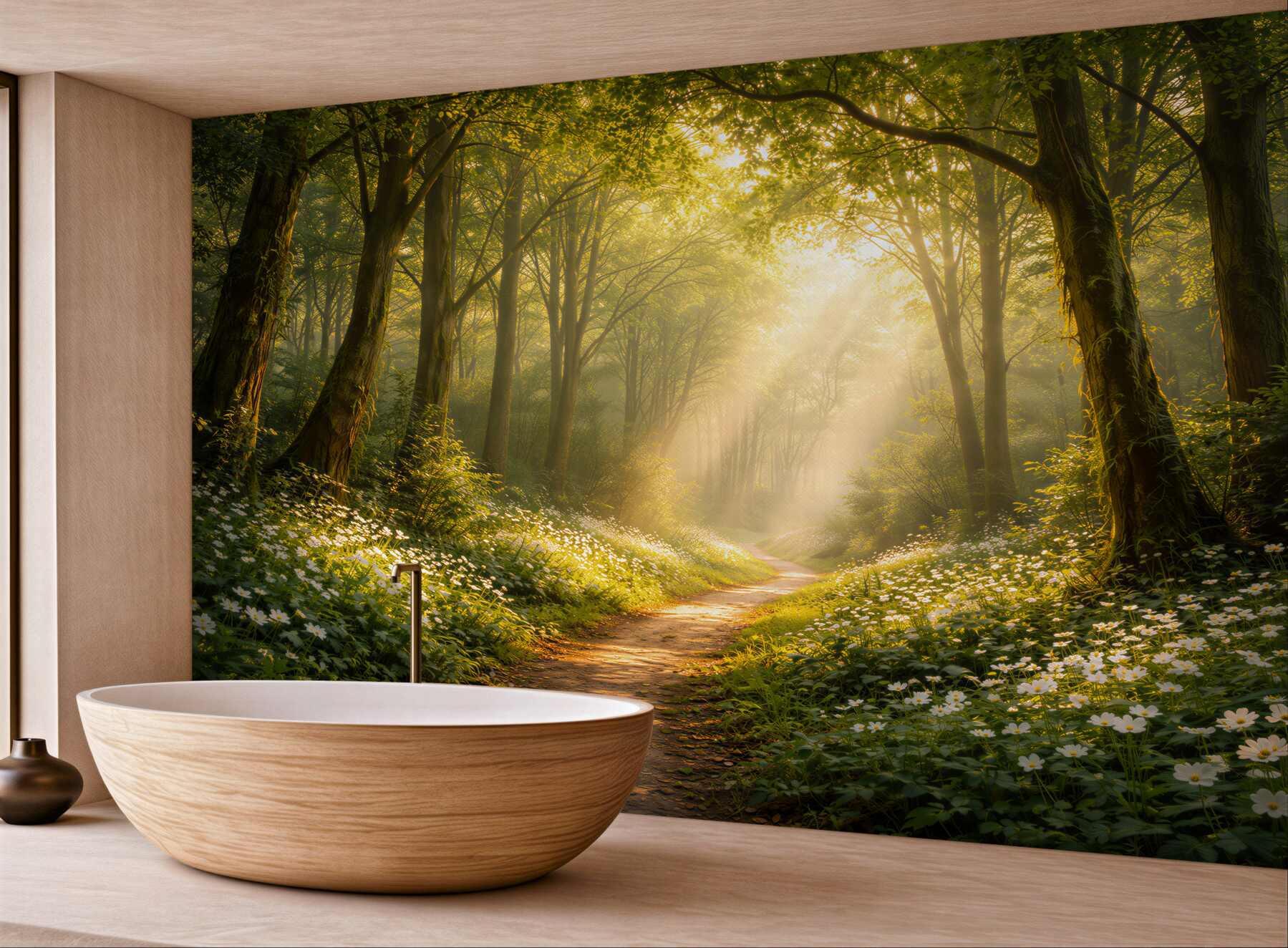 Fototapet Potecă de pădure în razele soarelui