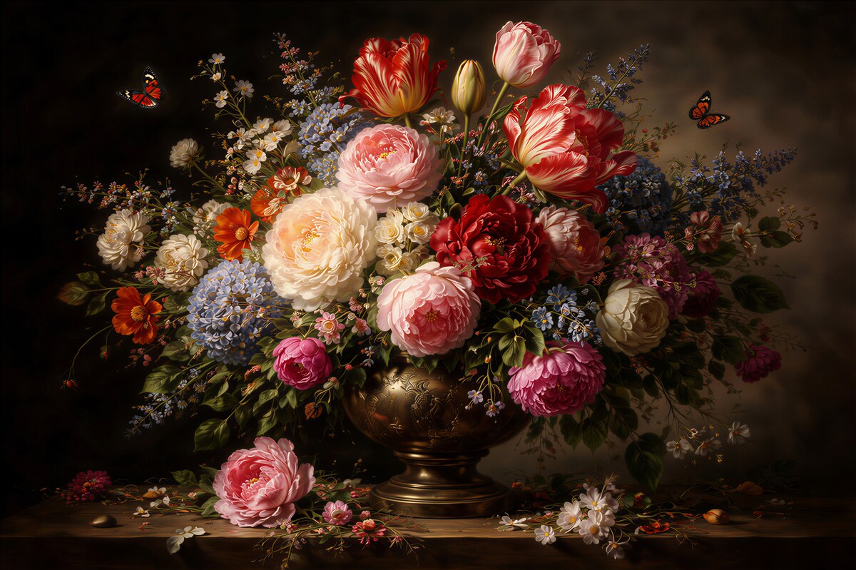 Fototapet Buchet baroc de flori în întuneric