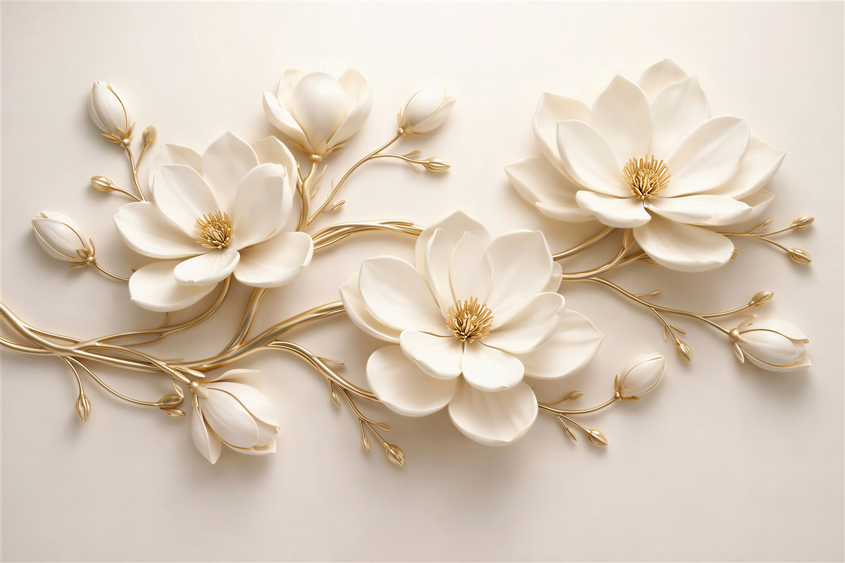 Fototapet Magnolii crem cu auriu