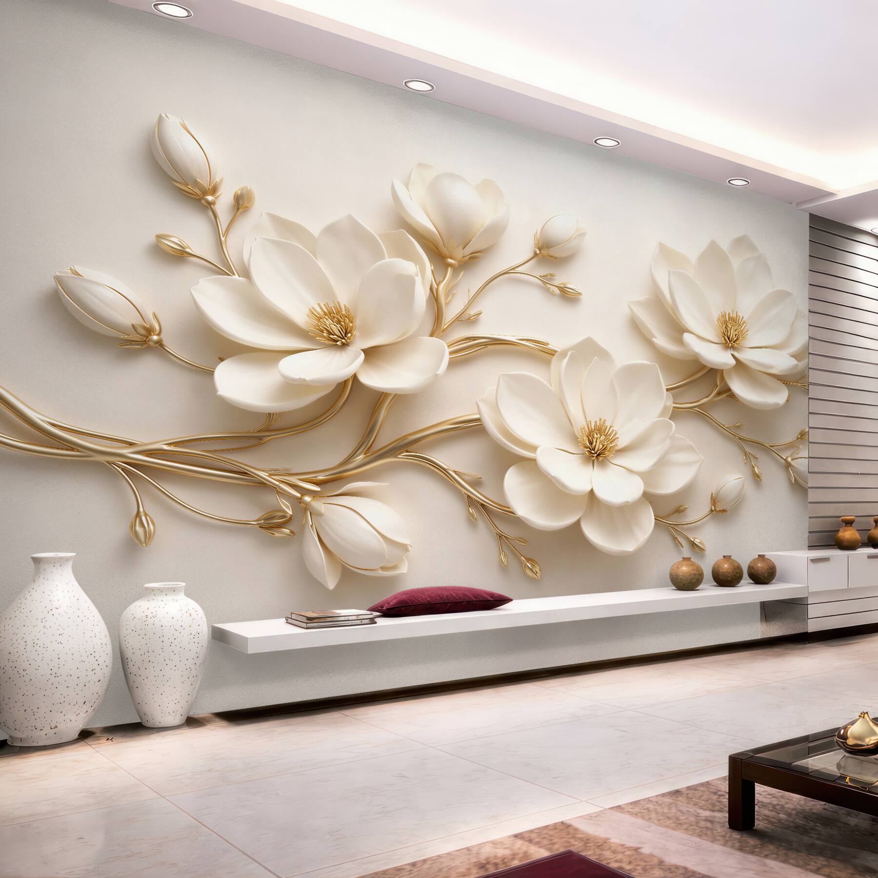 Fototapet Magnolii crem cu auriu