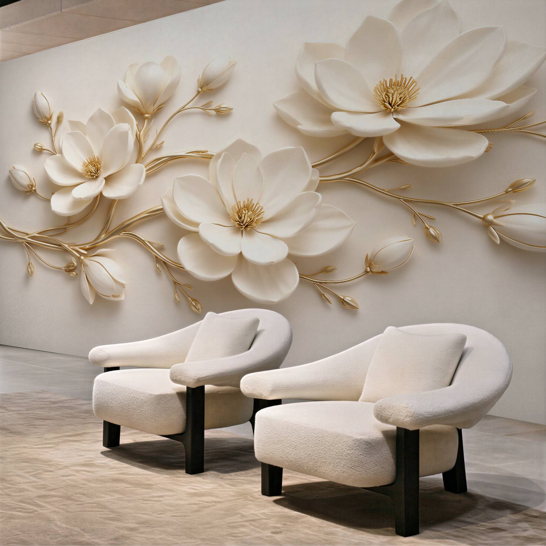 Fototapet Magnolii crem cu auriu