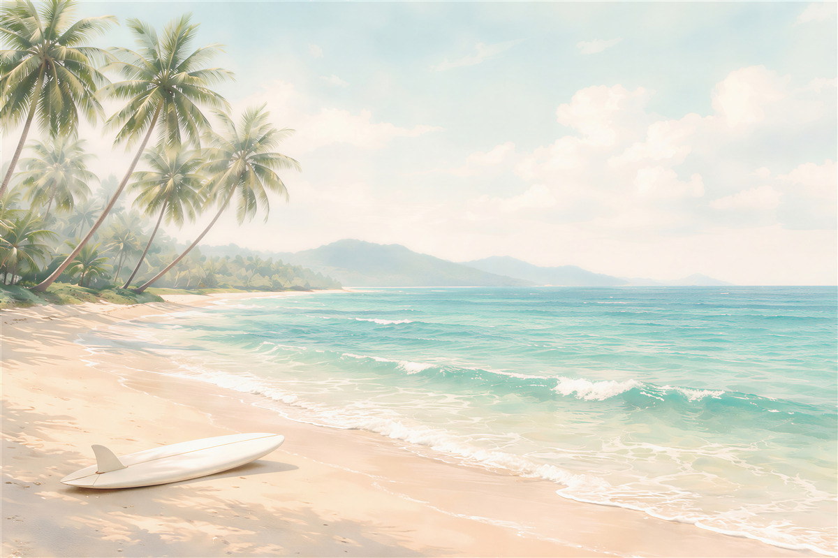 Fototapet plajă paradisiacă cu palmieri