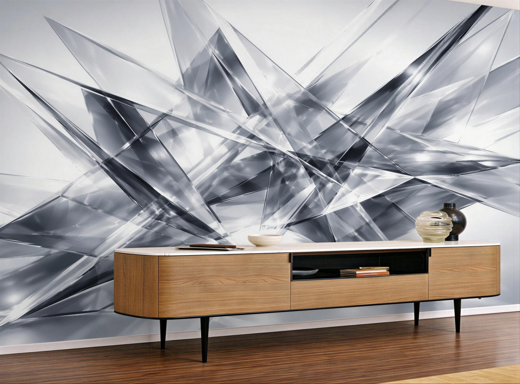 Fototapet Abstract geometric argintiu 3D