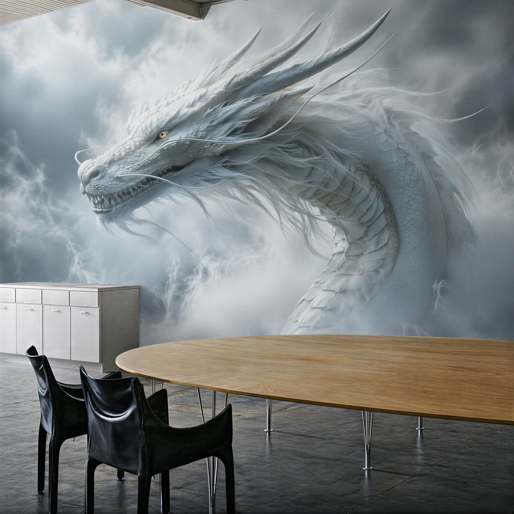 Fototapet Dragon alb în nori furtunoși