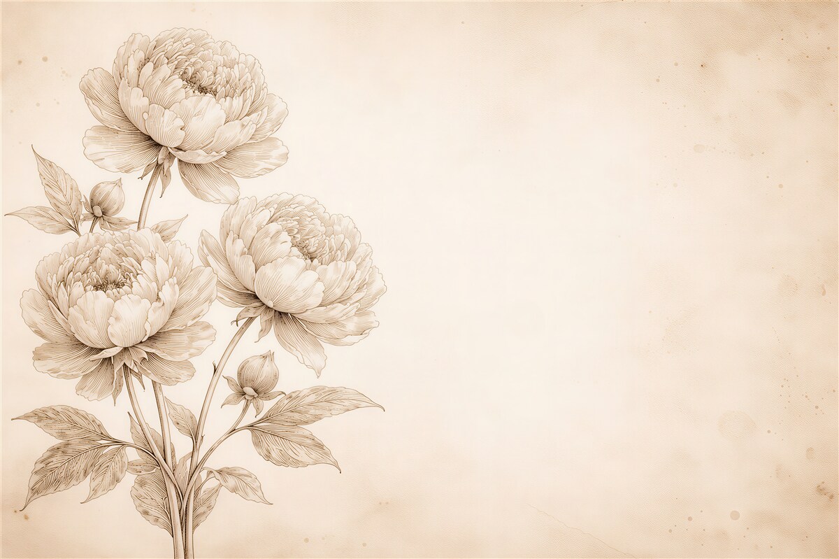 Fototapet Bujori sepia pe fundal deschis
