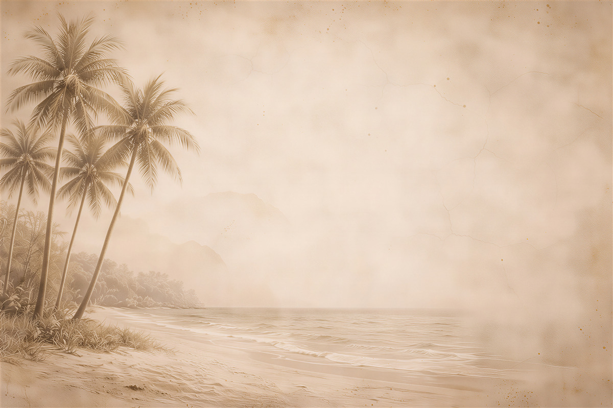Fototapet Plajă în sepia cu palmieri