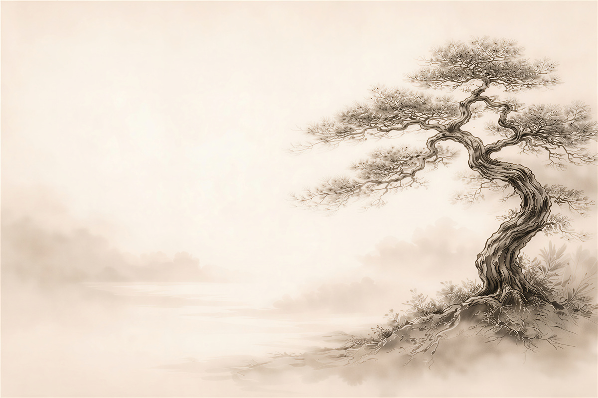 Fototapet Copac solitar în sepia
