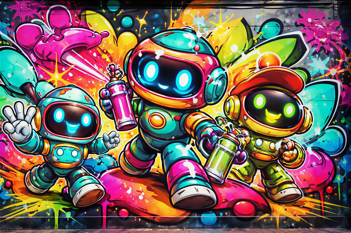Fototapet Roboți colorați în stil street art